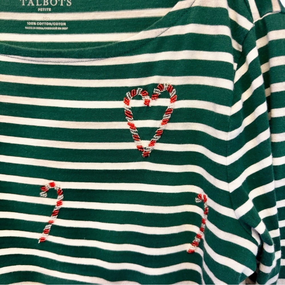 Green Striped Women's Top with Candy Cane Design MP - Picture 2 of 5